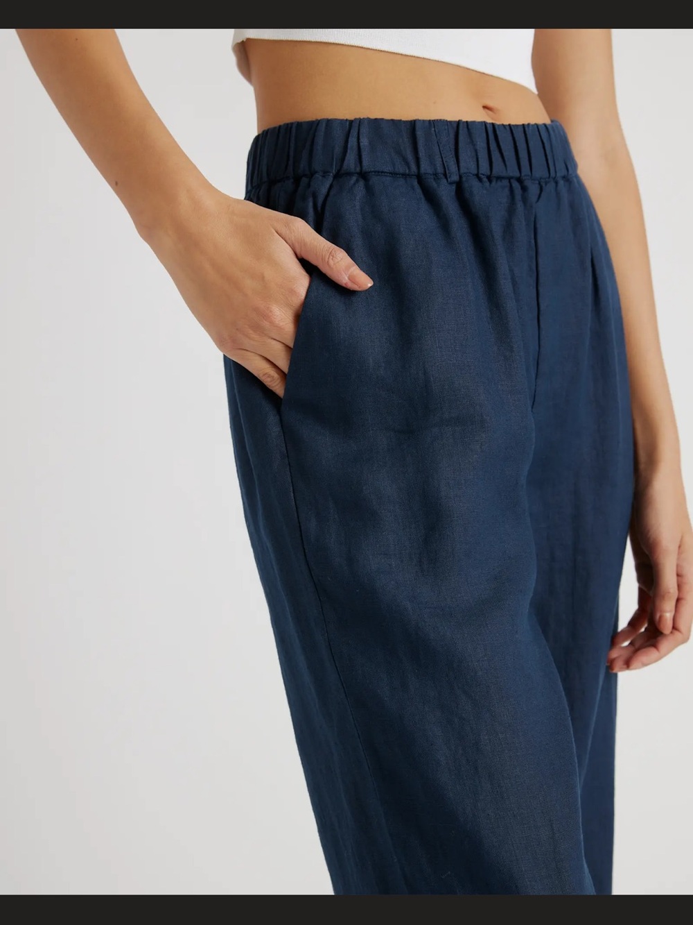 Quince Women’s Elastic Waist Navy Linen Pants